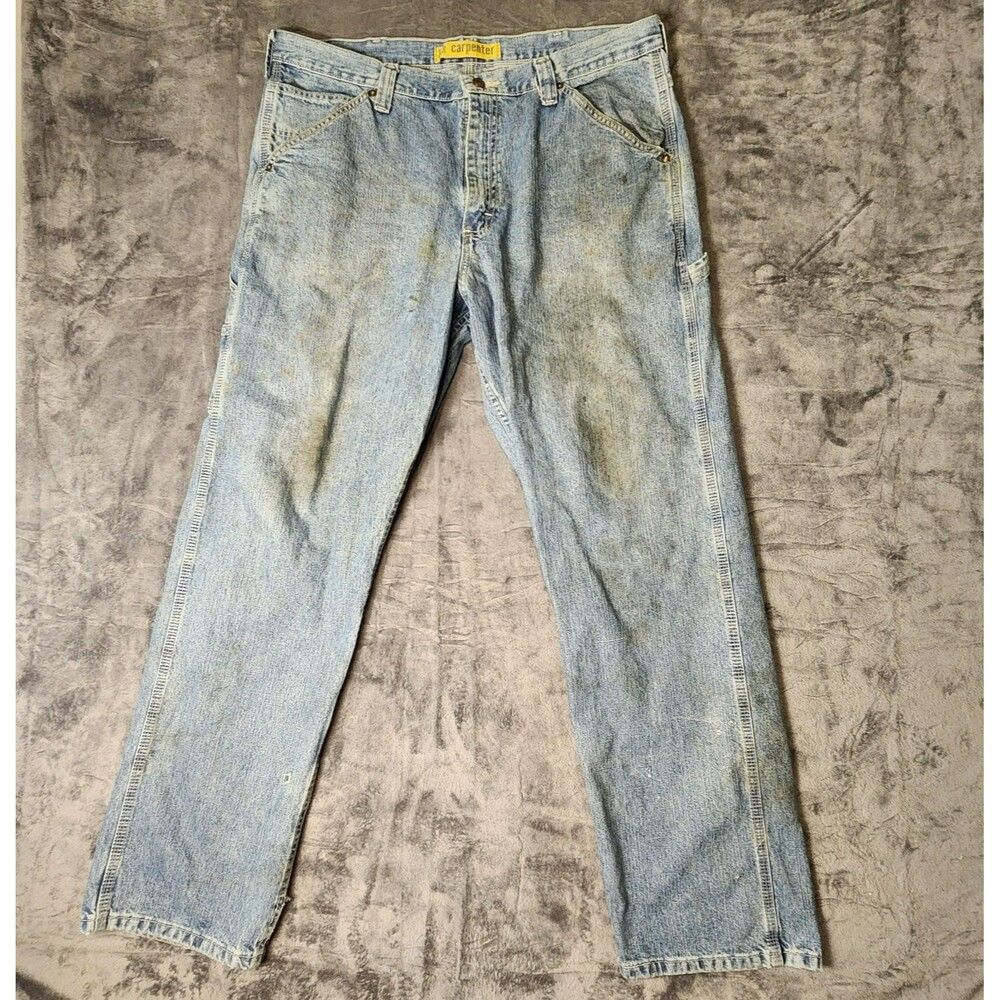 Vintage Lee Dungarees Carpenter Jeans Mens 38x32 Distressed Blue Denim Y2K 90s